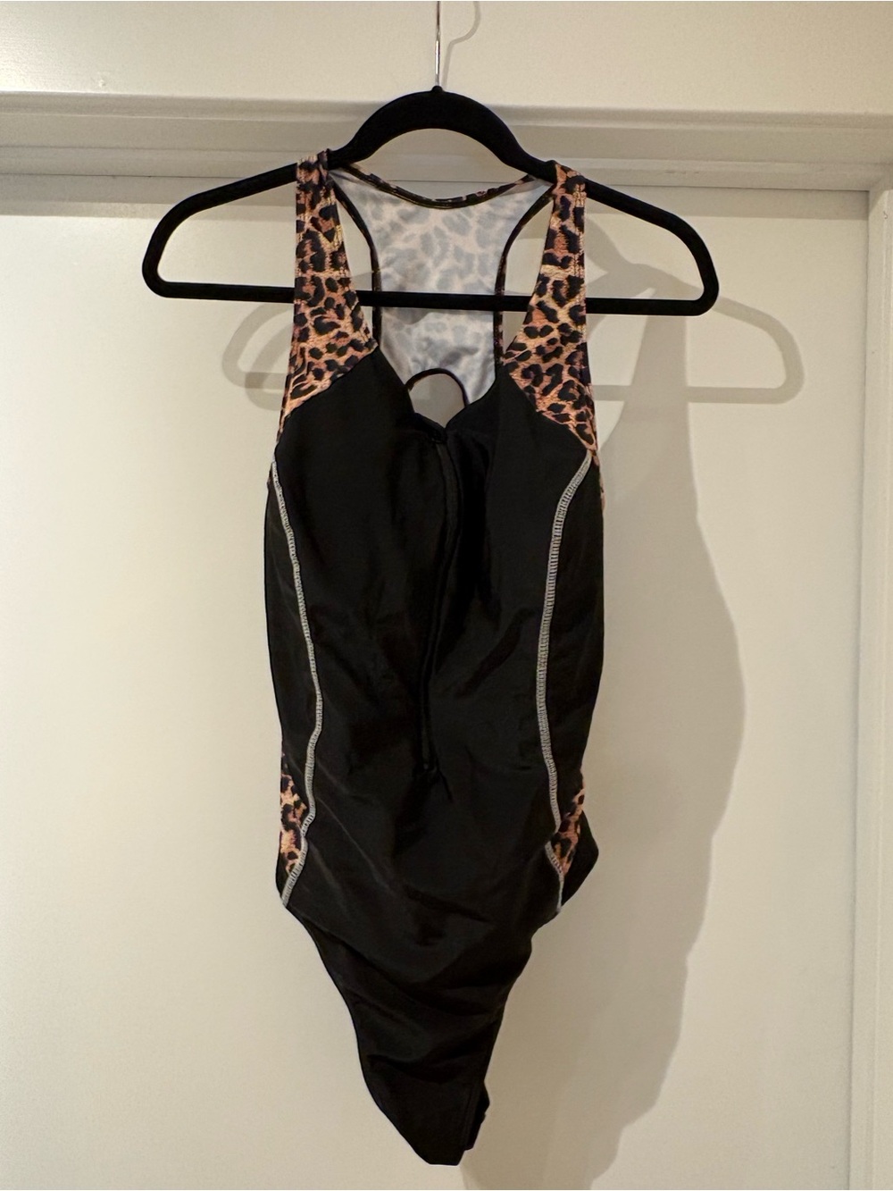 SHEIN Black One-Piece Swimsuit with Leopard Accent